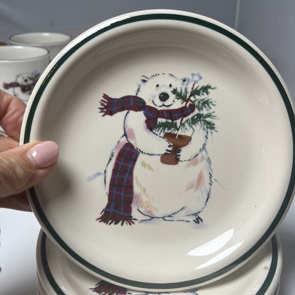 Pfaltzgraff Snow Bear Bread & Butter Dessert Plate 8076261 6" Green Rim Set Of 4 - Picture 5 of 6
